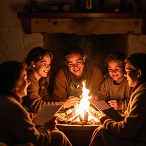 Fireside Friends: A Cozy Gathering Bathed in Warmth