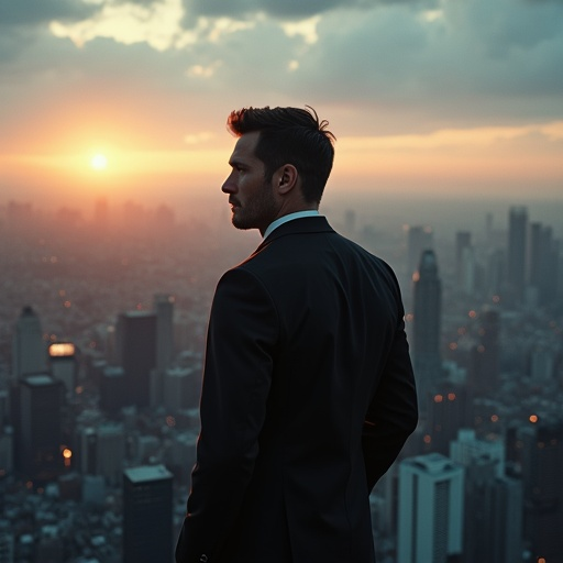 Silhouetted Ambition: A Man’s Contemplative Moment at Sunset