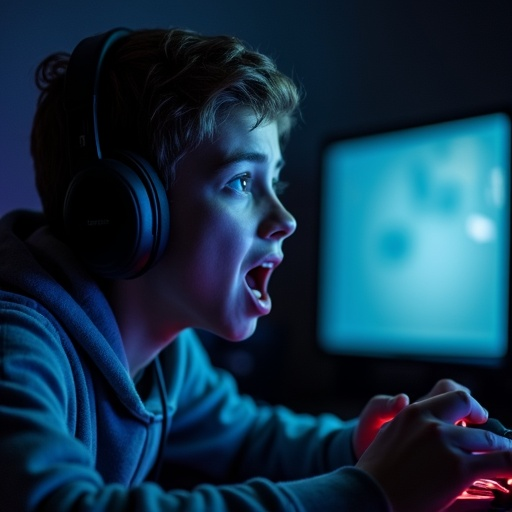 Blue Light Focus: A Young Person’s Intense Concentration