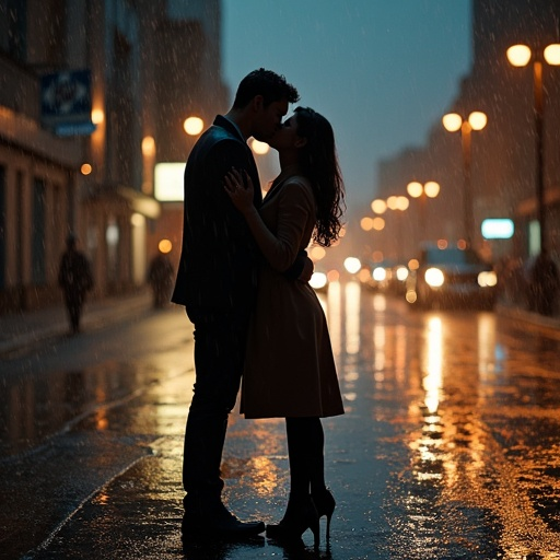 A Kiss in the Rain: Romance Blooms Under City Lights