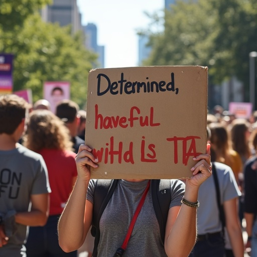 Determined Message Sparks Curiosity in Crowded City