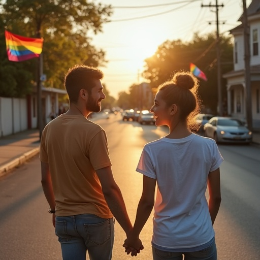 Sunset Romance: A Couple’s Walk Towards Happiness