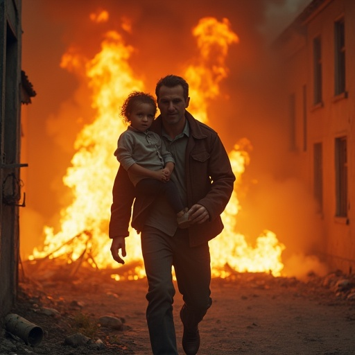 Hope Amidst the Flames: Man Carries Child to Safety