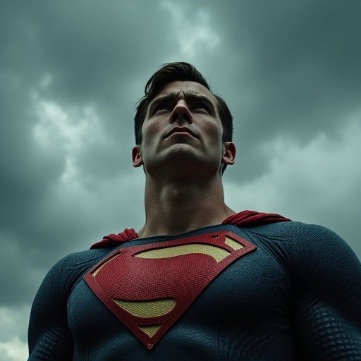 Superman Gazes Upward, Ready to Soar