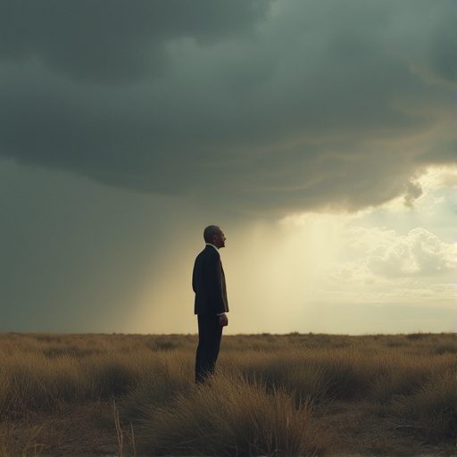 A Solitary Figure Under a Stormy Sky