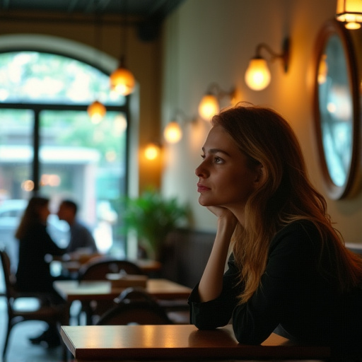 Lost in Thought: A Moment of Melancholy in a Bustling Cafe