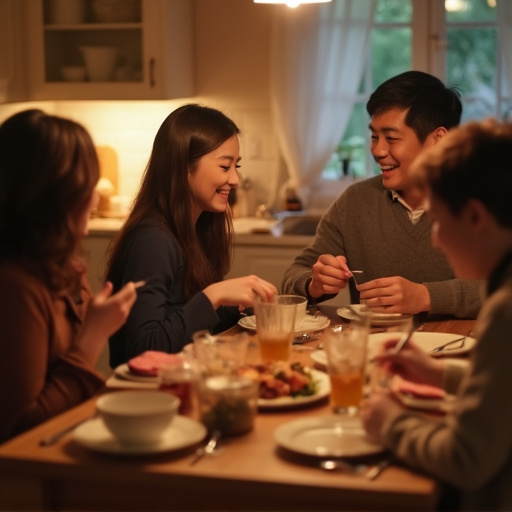 Warm and Intimate Gathering: Friends Share a Meal