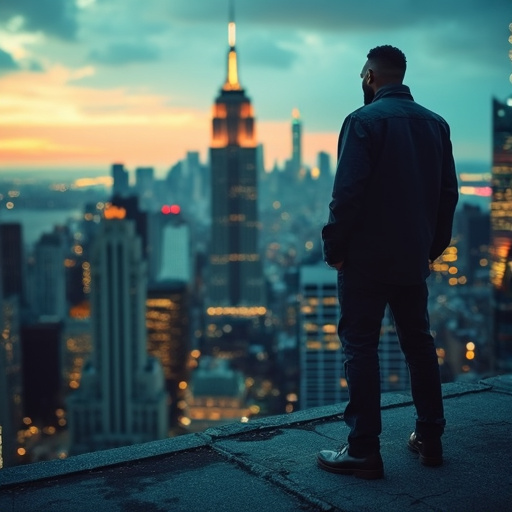 Silhouette of Solitude: A Man Contemplates the City at Dusk