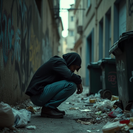 Lost in the Shadows: A Man’s Despair in a Gloomy Alley