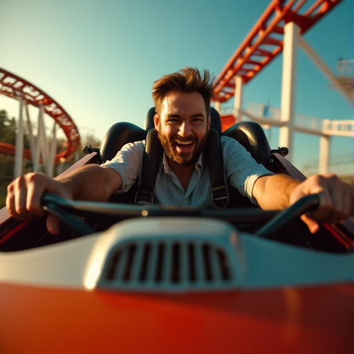 Roller Coaster Ride of Joy: A Man’s Thrilling Smile