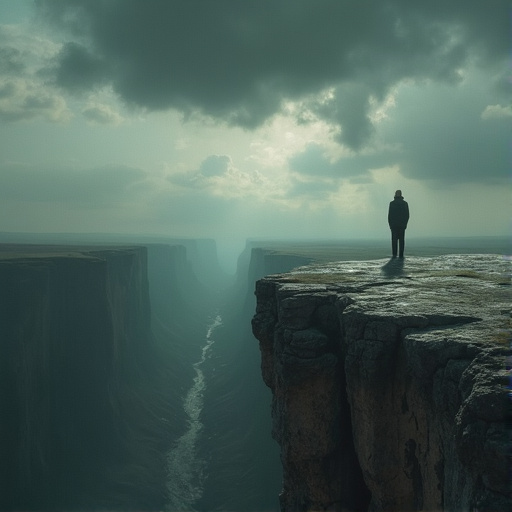 Lost in the Vastness: A Solitary Figure Contemplates the Canyon’s Depths