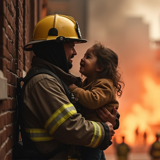 Hope Amidst the Ashes: Firefighter’s Tender Embrace