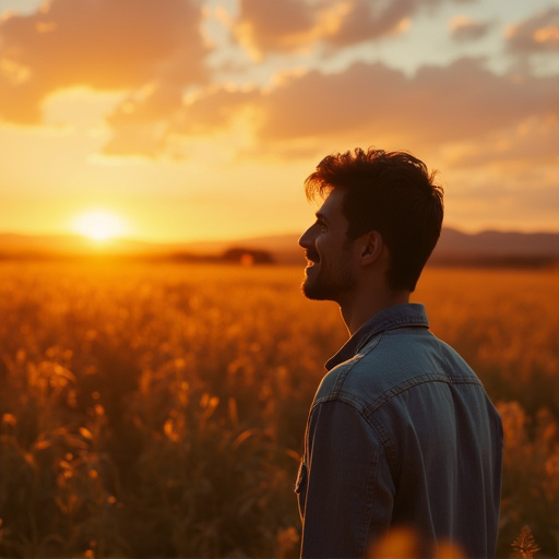 Silhouetted Serenity: A Man Finds Peace in the Setting Sun