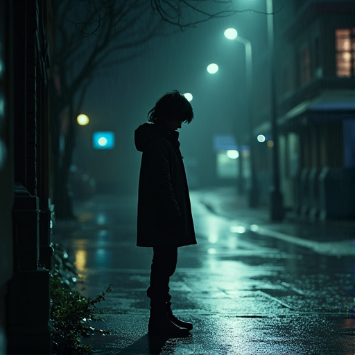 Silhouetted in the Night: A Lonely Figure on a Deserted Street