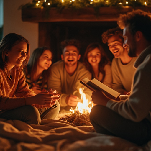 Fireside Friends: A Cozy Gathering Bathed in Warmth