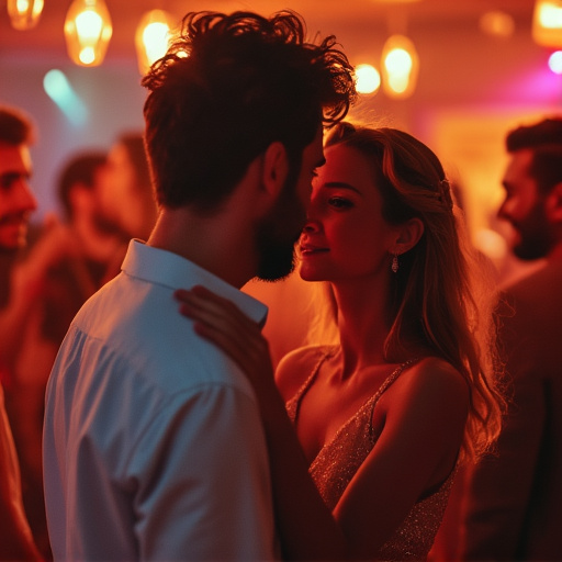 A Dance of Passion: An Intimate Moment Captured at a Warmly Lit Party