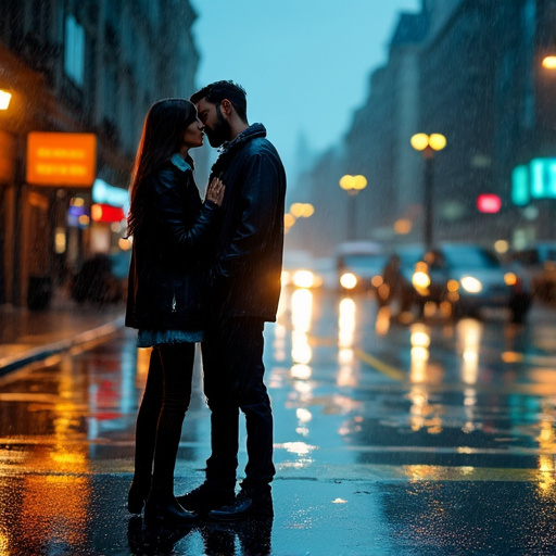 Silhouettes of Love in the Rain