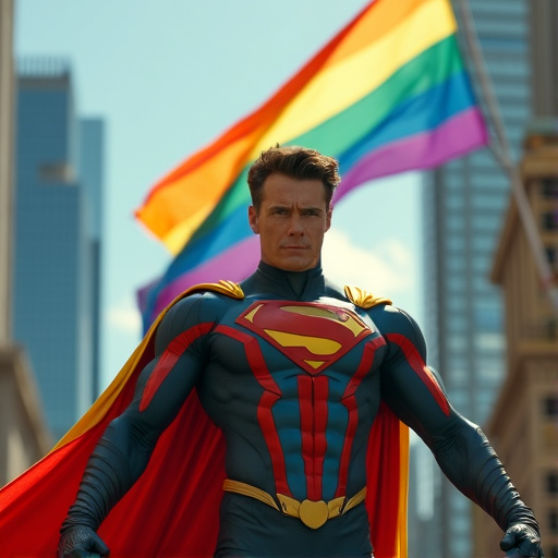 Superman Stands for Hope, Bathed in Rainbow Light