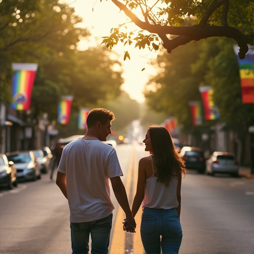 Sunset Stroll: A Couple’s Intimate Moment in the City