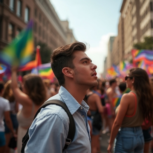 Hopeful Gazes and Rainbow Flags: A Moment of Celebration and Anticipation