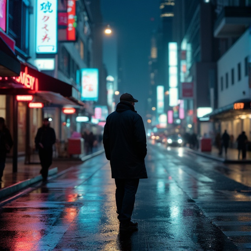 Lost in the City Lights: A Man’s Solitary Walk