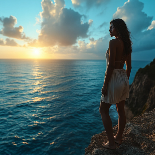 Silhouetted Serenity: A Woman Contemplates the Sunset