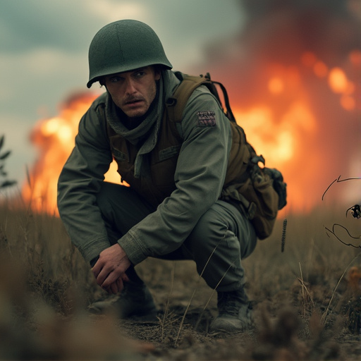 Soldier’s Silhouette Against a Blazing Inferno