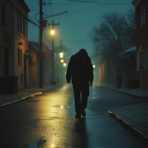 Lost in the Rain: A Solitary Figure Walks Through the Gloom