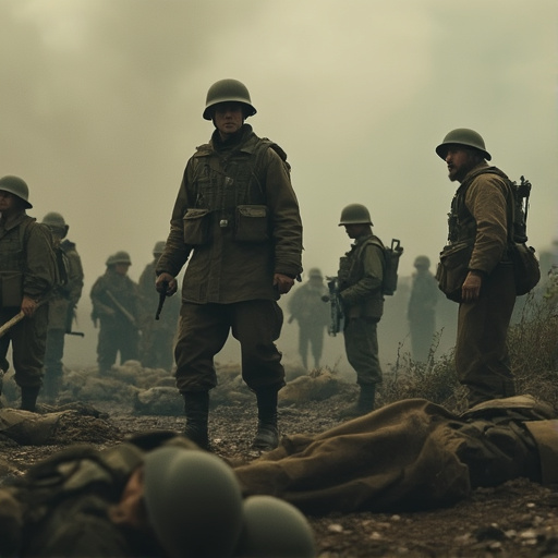 Soldiers Silhouetted in Fog: A Moment of Tense Anticipation