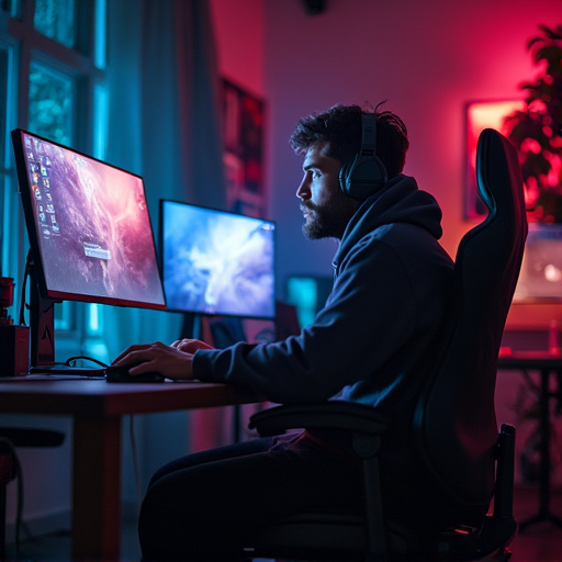 Lost in the Game: A Gamer’s Focus Under Neon Lights