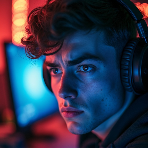 The Gamer’s Focus: A Portrait in Blue and Red