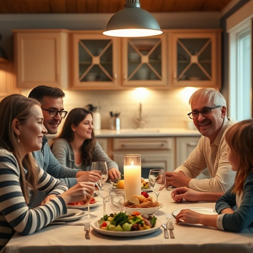 Warmth and Connection: A Family Meal Under the Golden Light