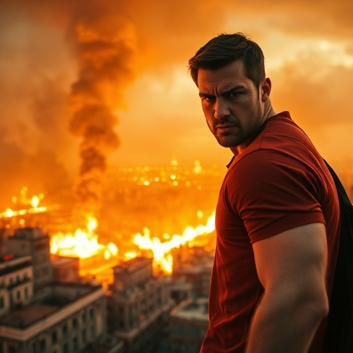 Unfazed by the Inferno: Man Stands Amidst Burning City