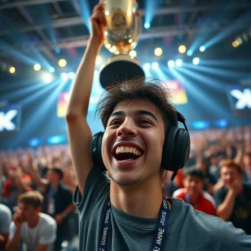 Victory Dance! Young Man Celebrates Triumph with Crowd