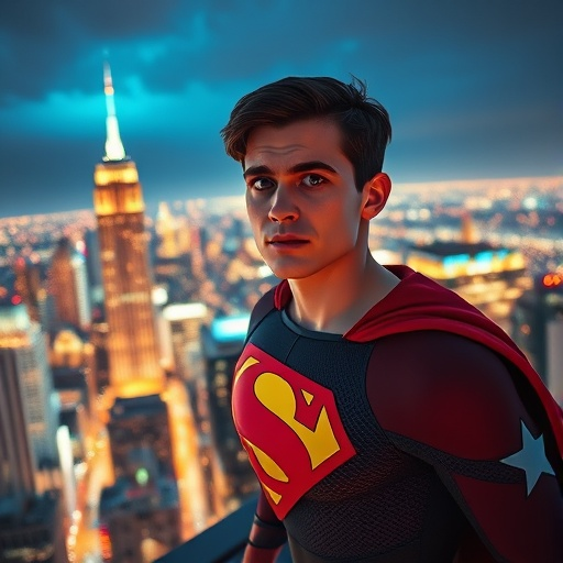 Superman Takes Flight Over a Dazzling Cityscape