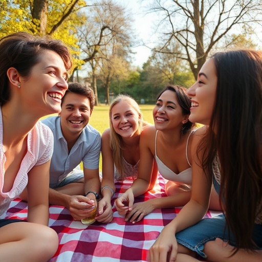 Friends Sharing Laughter and Joy on a Sunny Picnic