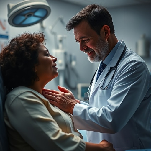 A Moment of Care: Doctor Examines Patient in Dimly Lit Clinic