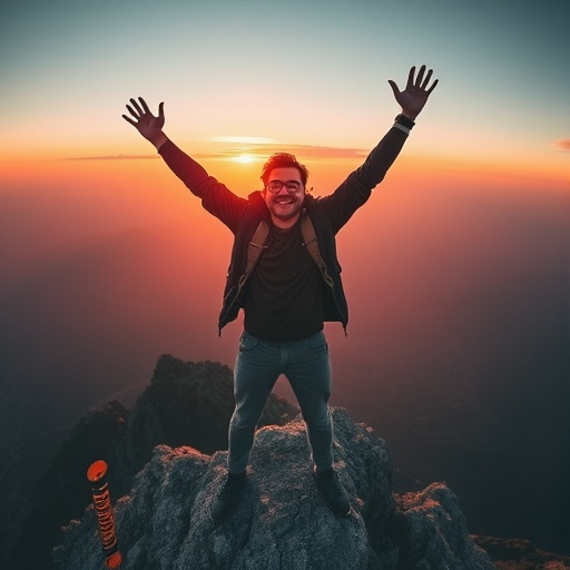 Triumphant Silhouette Against a Fiery Sunset