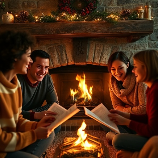 Cozy Fireplace Gathering: Friends, Books, and Warmth