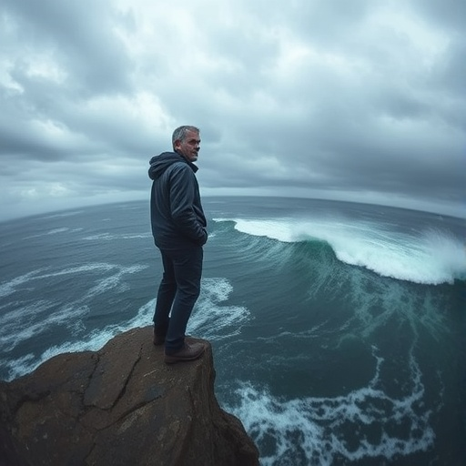 Man Contemplates the Power of the Ocean