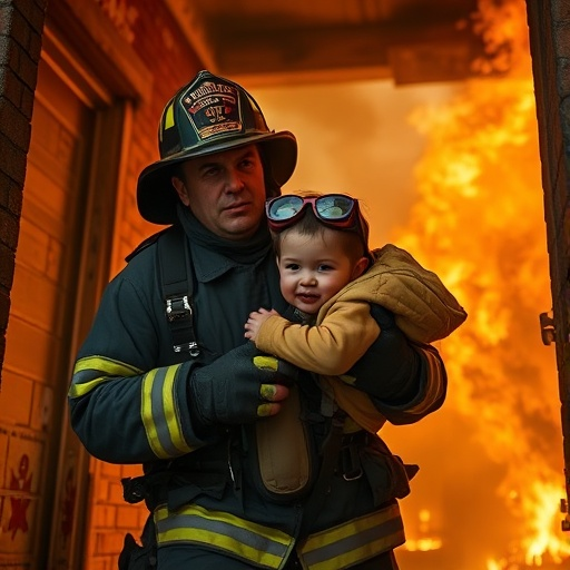 Hero in the Flames: Firefighter Protects Child Amidst Danger