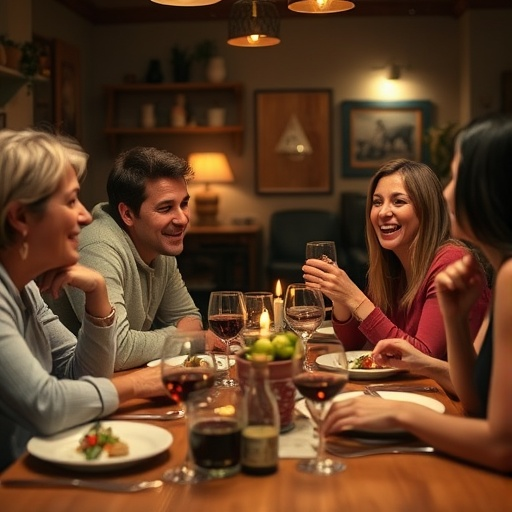 Intimate Gathering: Friends Sharing a Meal and Laughter