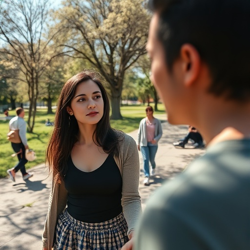 A Moment of Anticipation in the Park: A Romantic Encounter