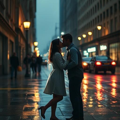 Silhouetted Romance in the City Lights