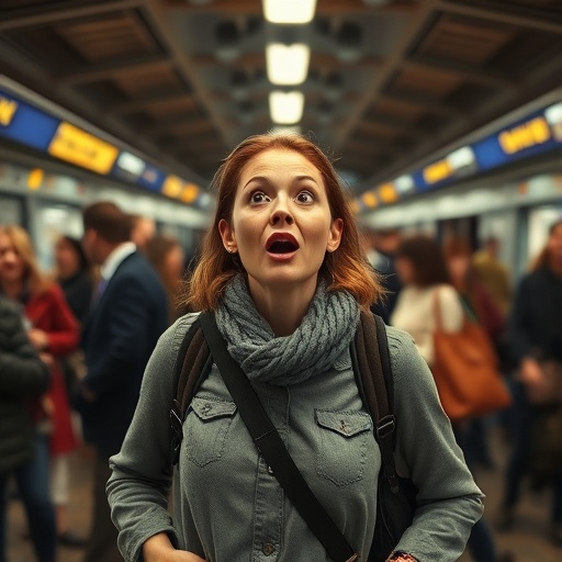 Caught in the Rush: A Moment of Surprise on the Platform