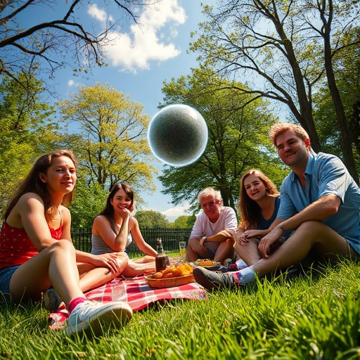 Surreal Picnic Under a Mysterious Sphere