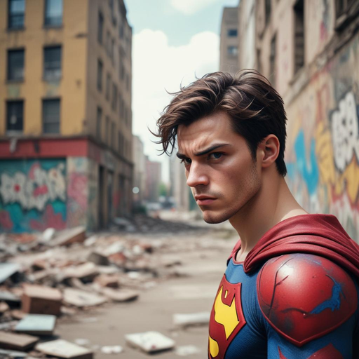 Hope Amidst the Ruins: Superman Stands Tall in a Devastated City