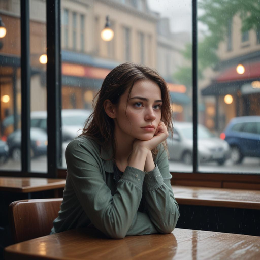 Lost in Thought: A Moment of Melancholy in a Rainy Cafe