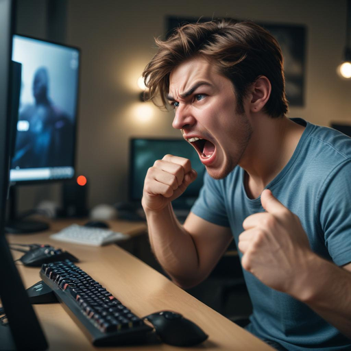 Gamer’s Rage: Man Unleashes Fury at Computer Desk