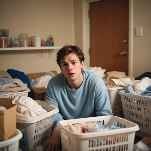 Drowning in Laundry: The Overwhelmed Young Man